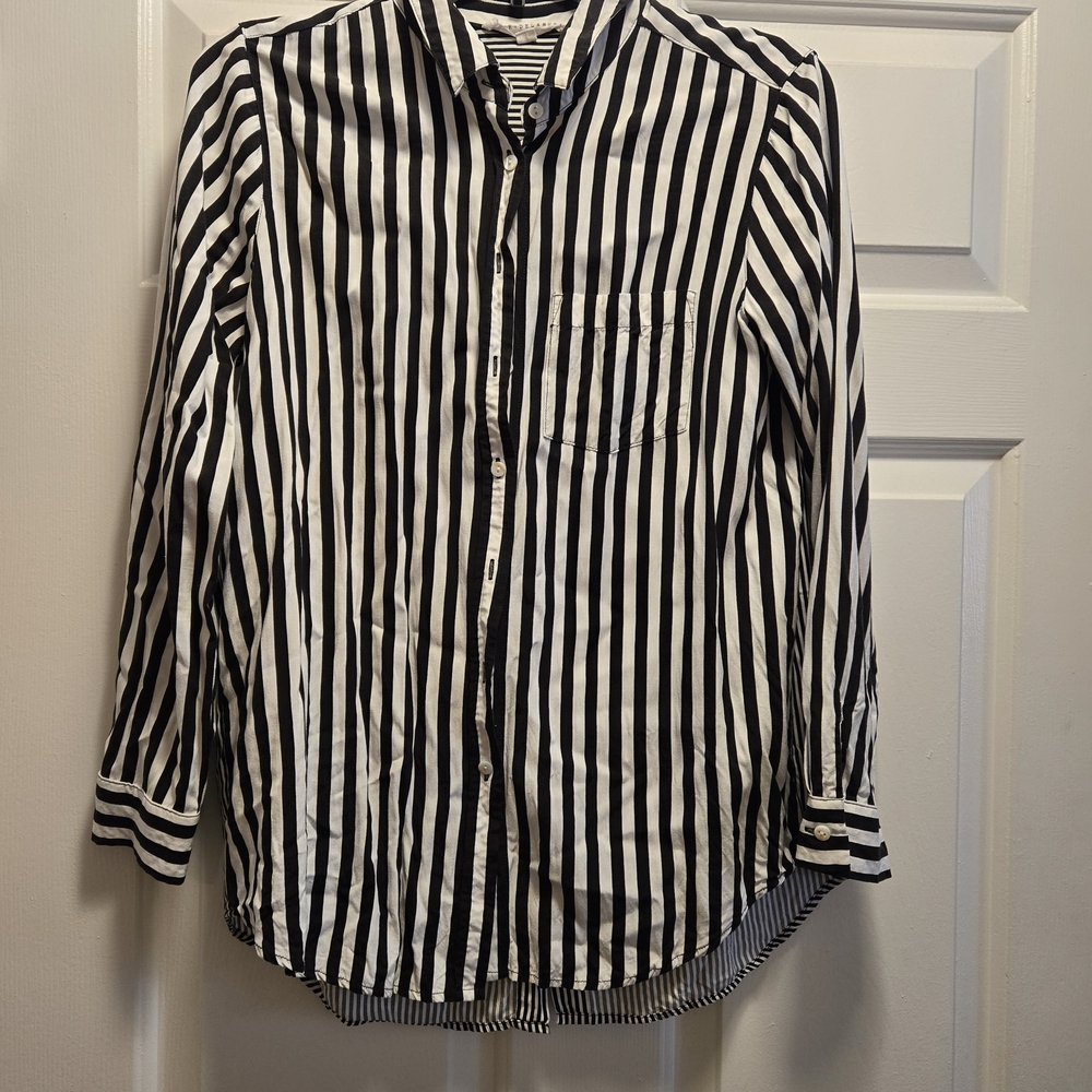 Black and White Striped Button-Up Shirt